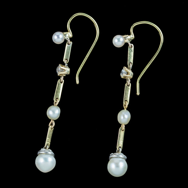 Antique Victorian Pearl Diamond Drop Earrings 18ct Gold