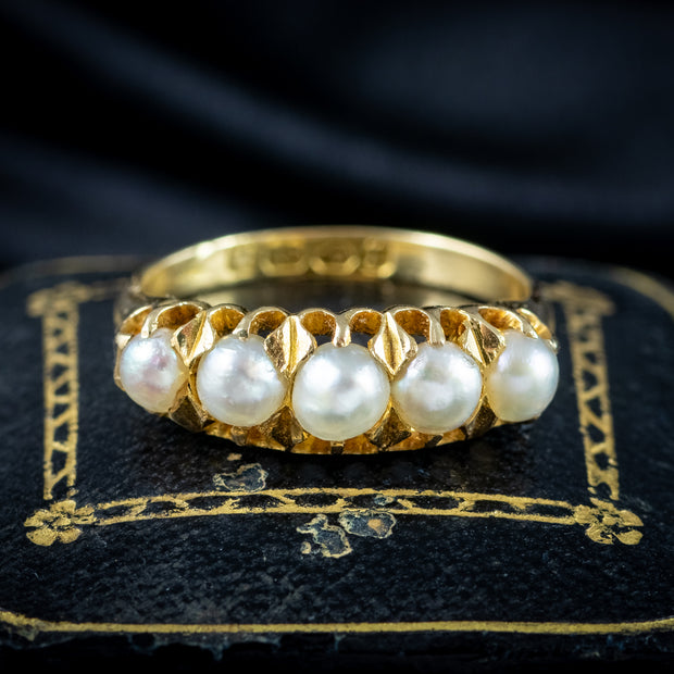 Antique Victorian Pearl Five Stone Ring Dated 1891