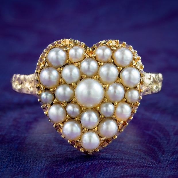 Antique Victorian Pearl Heart Cluster Ring 