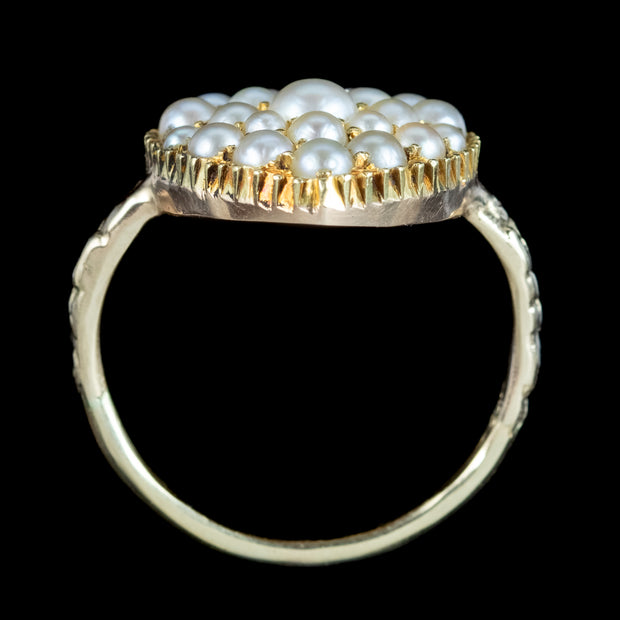 Antique Victorian Pearl Heart Cluster Ring 