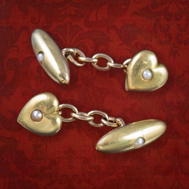Antique Victorian Pearl Heart Cufflinks 15ct Gold