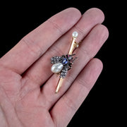 Antique Victorian Pearl Sapphire Ruby Diamond Insect Brooch