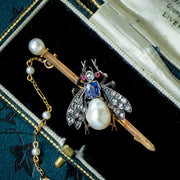 Antique Victorian Pearl Sapphire Ruby Diamond Insect Brooch