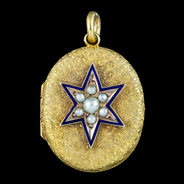 Antique Victorian Pearl Star Locket 15ct Gold