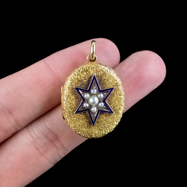 Antique Victorian Pearl Star Locket 15ct Gold