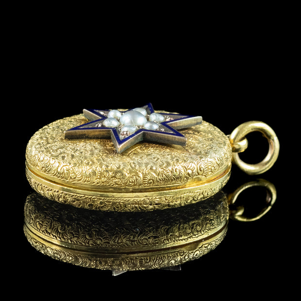 Antique Victorian Pearl Star Locket 15ct Gold