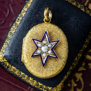 Antique Victorian Pearl Star Locket 15ct Gold