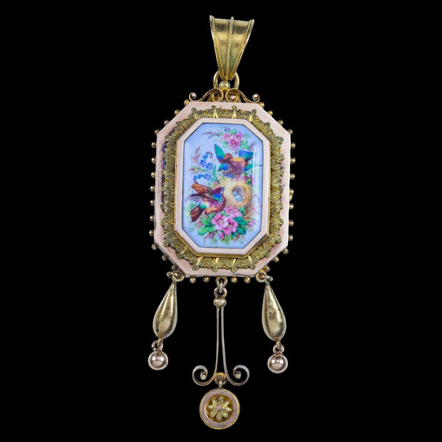 Antique Victorian Pendant Brooch Bird Nest Forget Me Not Portrait 18ct Gold