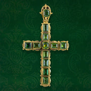 Antique Victorian Peridot Cross Pendant Silver 18ct Gold Gilt