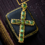 Antique Victorian Peridot Cross Pendant Silver 18ct Gold Gilt