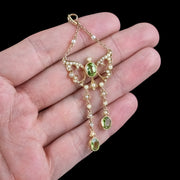 Antique Victorian Peridot Pearl Butterfly Pendant 18ct Gold