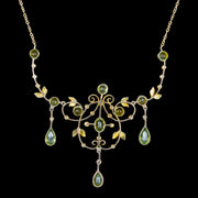 Antique Victorian Peridot Pearl Lavaliere Necklace 9ct Gold