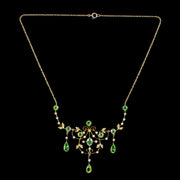 Antique Victorian Peridot Pearl Lavaliere Necklace 9ct Gold