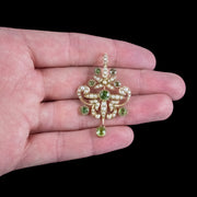 Antique Victorian Peridot Pearl Pendant 15ct Gold