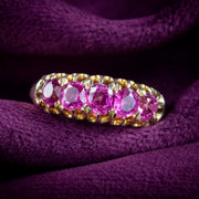 Antique Victorian Pink Sapphire Five Stone Ring 1.7ct Total With Cert 