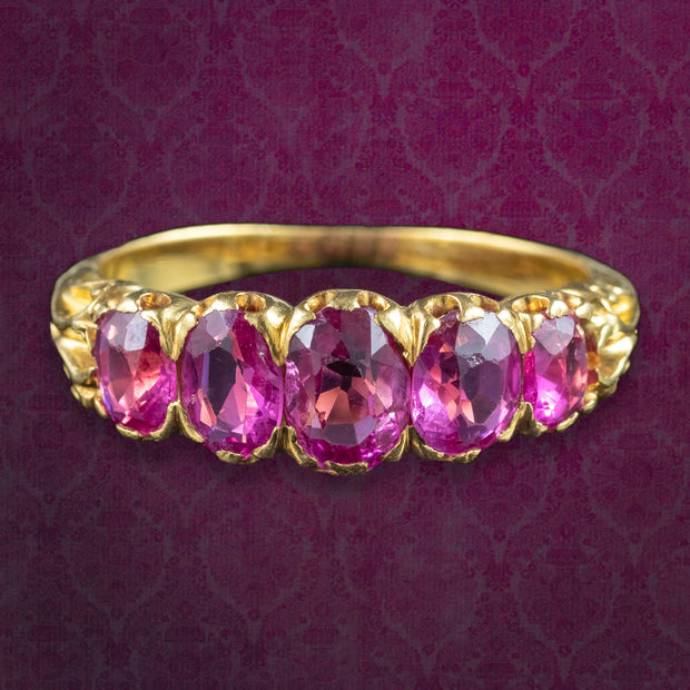Antique Victorian Pink Sapphire Five Stone Ring 1.75ct Total