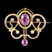 Antique Victorian Pink Tourmaline Brooch 9ct Gold Liberty And Co