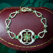 Antique Victorian Emerald Polka Dot Enamel Bracelet 18ct Gold With Box