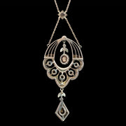 Antique Victorian Rose Cut Diamond Lavaliere Necklace 15ct Gold 3.2ct Total