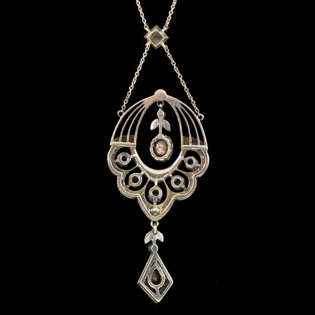 Antique Victorian Rose Cut Diamond Lavaliere Necklace 15ct Gold 3.2ct Total