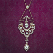 Antique Victorian Rose Cut Diamond Lavaliere Necklace 15ct Gold 3.2ct Total