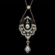 Antique Victorian Rose Cut Diamond Lavaliere Necklace 15ct Gold 3.2ct Total