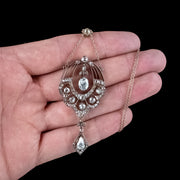 Antique Victorian Rose Cut Diamond Lavaliere Necklace 15ct Gold 3.2ct Total