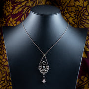 Antique Victorian Rose Cut Diamond Lavaliere Necklace 15ct Gold 3.2ct Total
