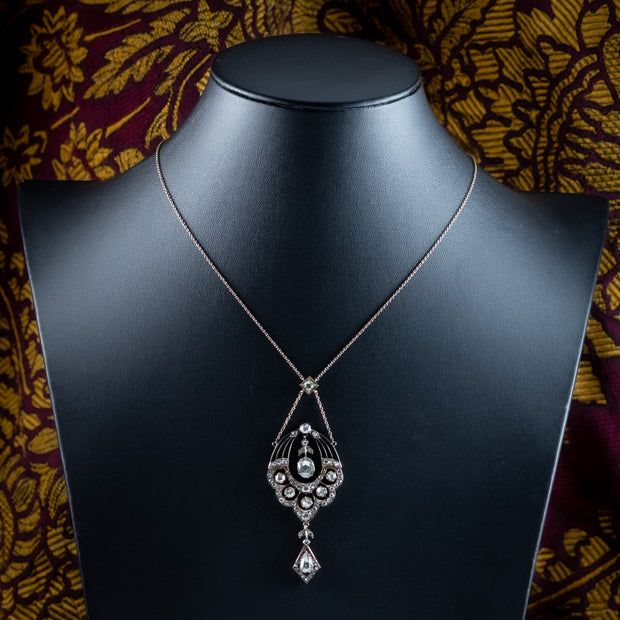 Antique Victorian Rose Cut Diamond Lavaliere Necklace 15ct Gold 3.2ct Total