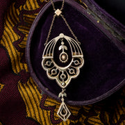 Antique Victorian Rose Cut Diamond Lavaliere Necklace 15ct Gold 3.2ct Total