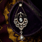 Antique Victorian Rose Cut Diamond Lavaliere Necklace 15ct Gold 3.2ct Total