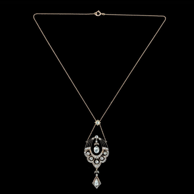 Antique Victorian Rose Cut Diamond Lavaliere Necklace 15ct Gold 3.2ct Total