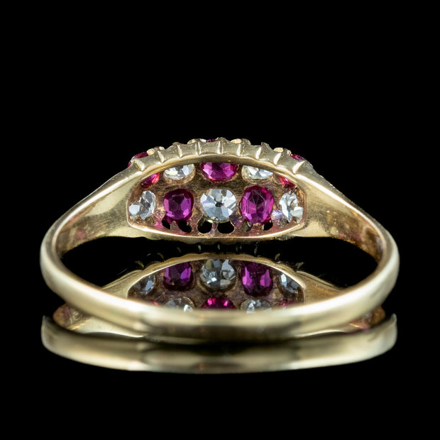 Antique Victorian Ruby Diamond Checkerboard Cluster Ring Dated 1888