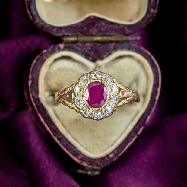 Antique Victorian Ruby Diamond Cluster Ring 0.60ct Burmese Ruby With Cert