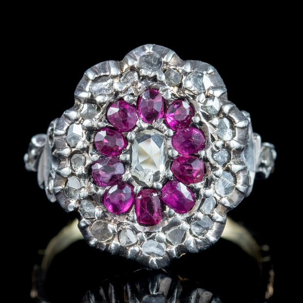 Antique Victorian Ruby Diamond Cluster Ring 0.60ct Ruby