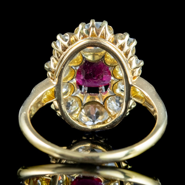 Antique Victorian Ruby Diamond Cluster Ring 1.15ct Ruby With Cert