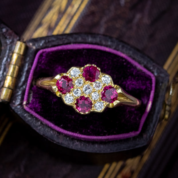 Antique Victorian Ruby Diamond Cluster Ring 0.60ct Ruby