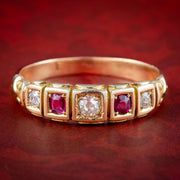 Antique Victorian Ruby Diamond Five Stone Band Ring 
