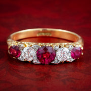 Antique Victorian Ruby Diamond Five Stone Ring 0.90ct Ruby