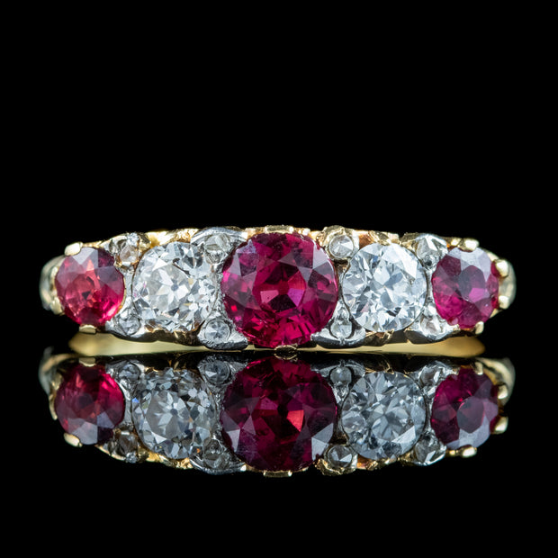 Antique Victorian Ruby Diamond Five Stone Ring 0.90ct Ruby