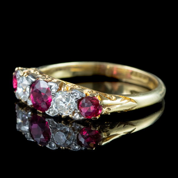 Antique Victorian Ruby Diamond Five Stone Ring 0.90ct Ruby