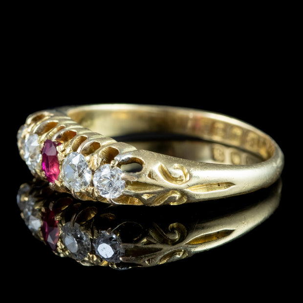 Antique Victorian Ruby Diamond Five Stone Ring Dated 1896