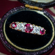 Antique Victorian Ruby Diamond Five Stone Ring 0.90ct Ruby