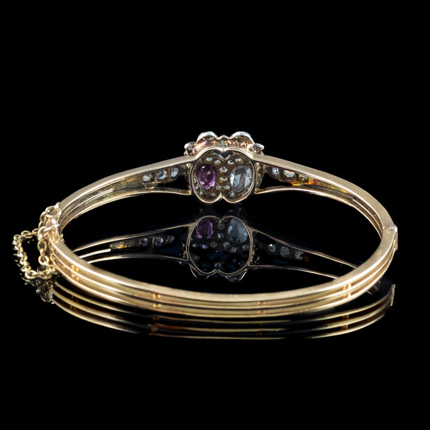 Antique Victorian Ruby Diamond Heart Bangle Silver 18ct Gold 