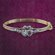 Antique Victorian Ruby Diamond Heart Bangle Silver 18ct Gold 