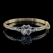 Antique Victorian Ruby Diamond Heart Bangle Silver 18ct Gold 