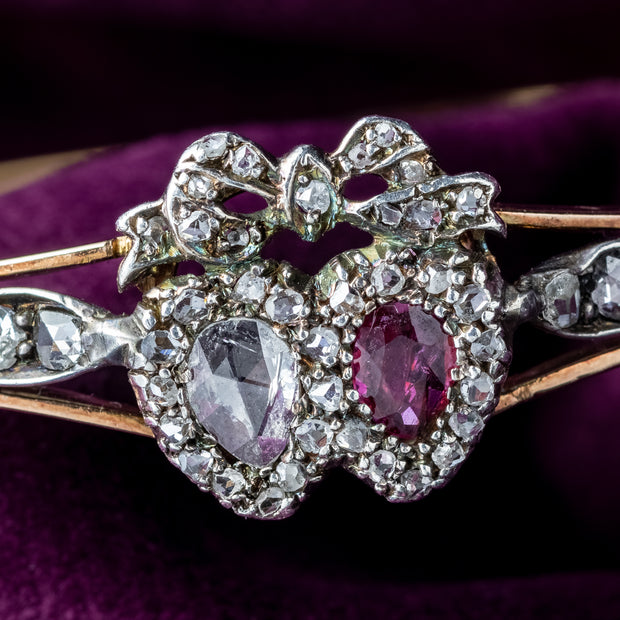 Antique Victorian Ruby Diamond Heart Bangle Silver 18ct Gold 