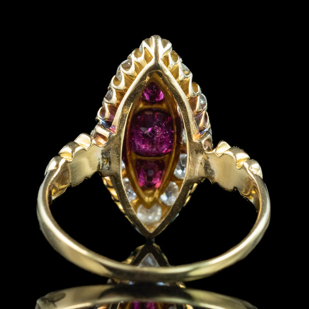 Antique Victorian Ruby Diamond Navette Cluster Ring 