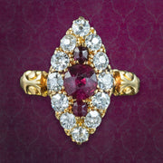 Antique Victorian Ruby Diamond Navette Cluster Ring 