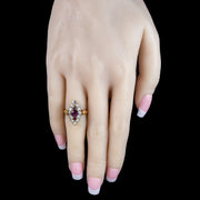Antique Victorian Ruby Diamond Navette Cluster Ring 